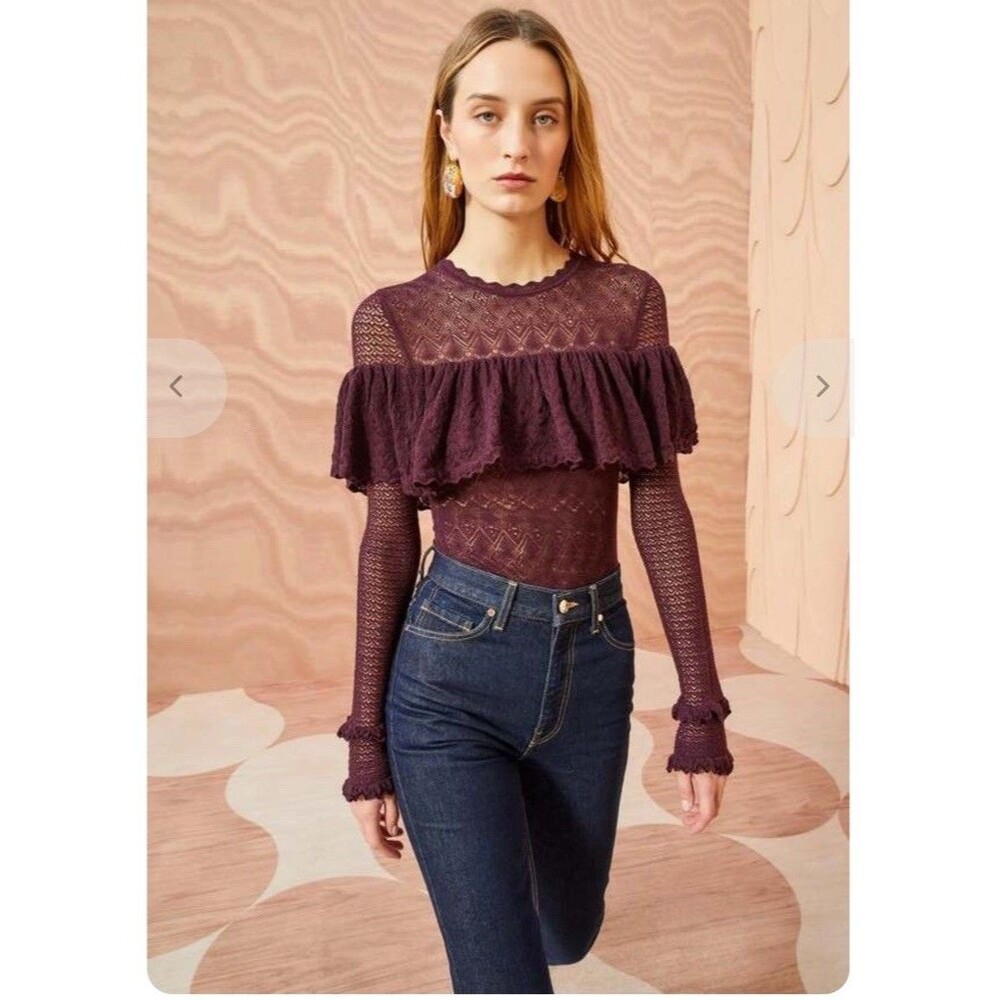 Ulla Johnson Augestina Pullover Sz S Knit Pointelle Stitch Ruffle Wool